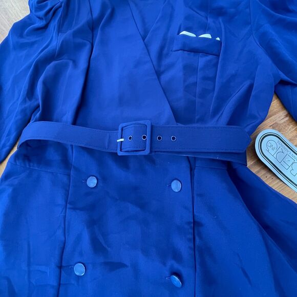 Vintage NWT Liz Roberts Navy Blue Peplum Dress Belt Womens 12 80s Secretary - Picture 3 of 9